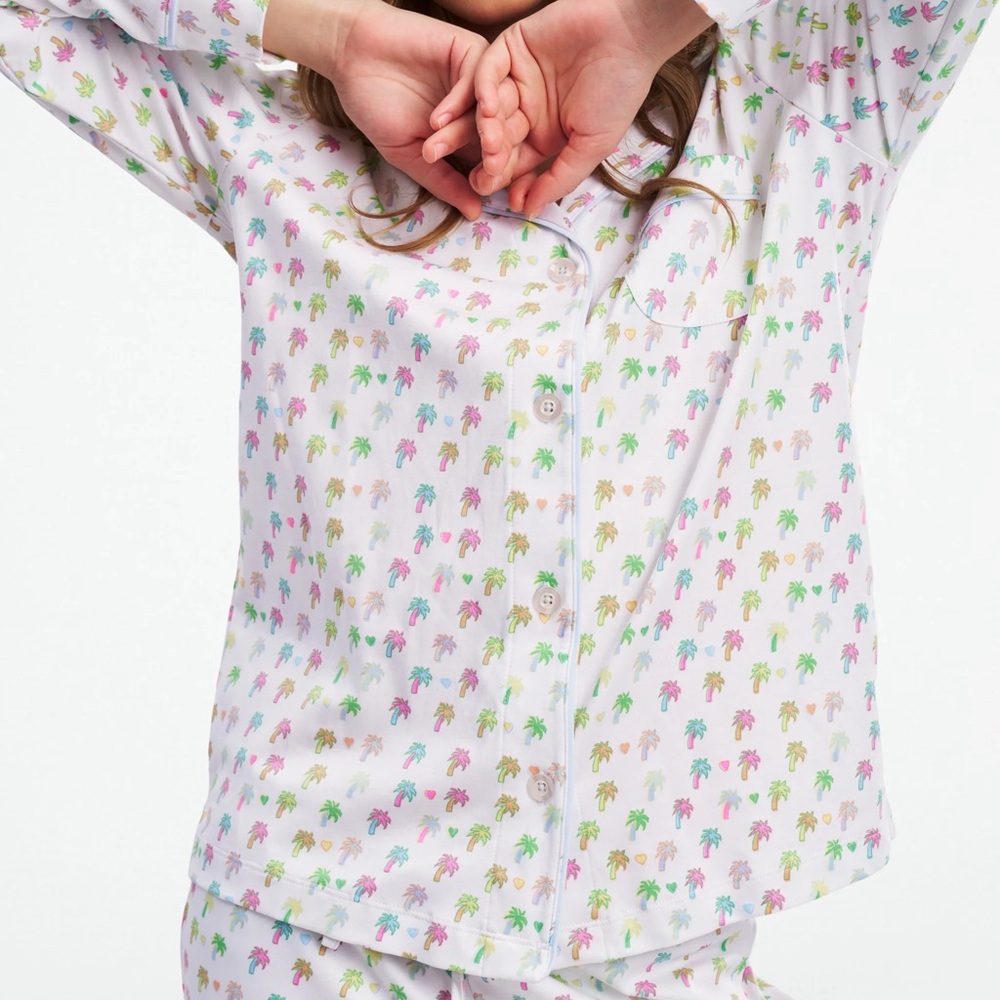 Stoney Clover Lane x Roller Rabbit Palm Dreams Long Sleeve Polo Pajamas